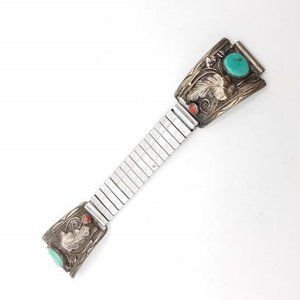 G Maker's Mark 925 Sterling Silver Natural Turquoise & Coral Watch Tips …